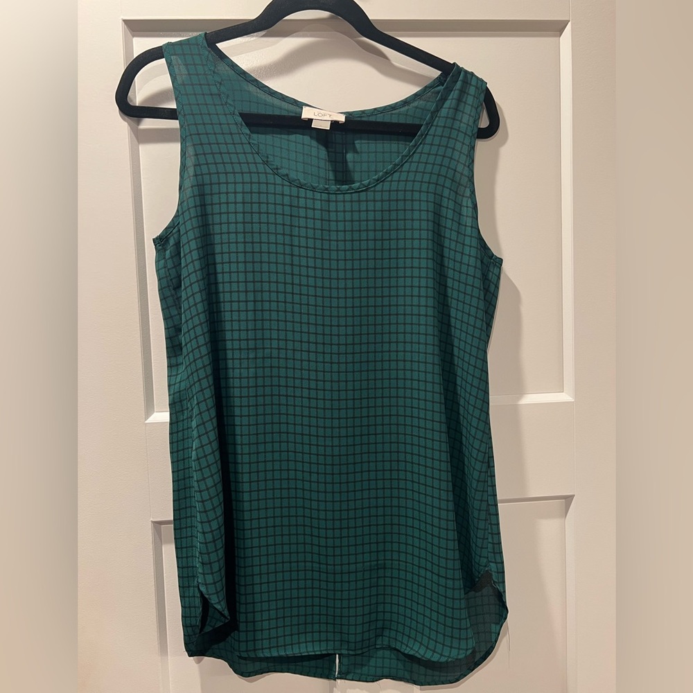 LOFT green checkered, small,  Sleeveless Tank Top with button back